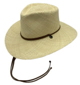 Jacaru 1806 Kalahari Toquilla Straw Panama Hat with Chinstrap - Beige (Wide Brim Handwoven in Ecuador Finished in Australia)