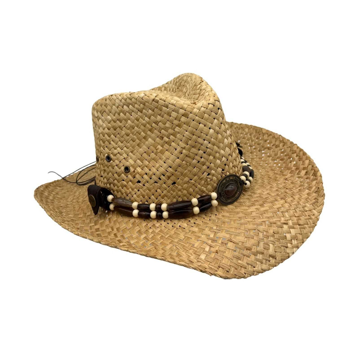 Jacaru 1818C Straw Cowboy Hat with Inca Beads Hatband - Natural (Vegan Friendly)