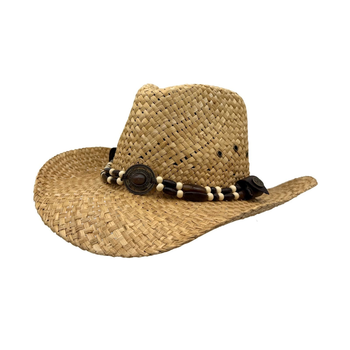 Jacaru 1818C Straw Cowboy Hat with Inca Beads Hatband - Natural (Vegan Friendly)