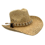 Jacaru 1818I Straw Cowboy Hat with Large Shells Hatband - Natural (Vegan Friendly)