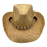 Jacaru 1818I Straw Cowboy Hat with Large Shells Hatband - Natural (Vegan Friendly)