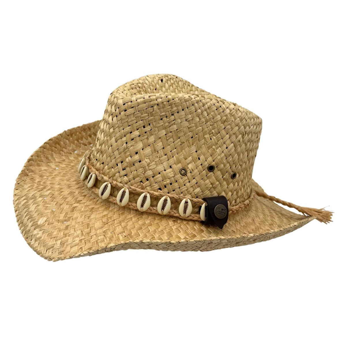 Jacaru 1818I Straw Cowboy Hat with Large Shells Hatband - Natural (Vegan Friendly)