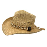 Jacaru 1818I Straw Cowboy Hat with Large Shells Hatband - Natural (Vegan Friendly)