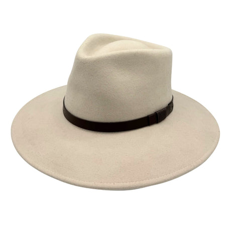 Jacaru 1840 Australia Classic Fine Wool Felt Hat - Pinched Crown & Leather Hatband (Crushable & Water Repellent) - Cream