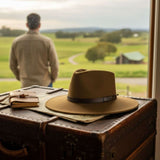 Jacaru 1840 Australia Classic Fine Wool Felt Hat - Pinched Crown & Leather Hatband (Crushable & Water Repellent)