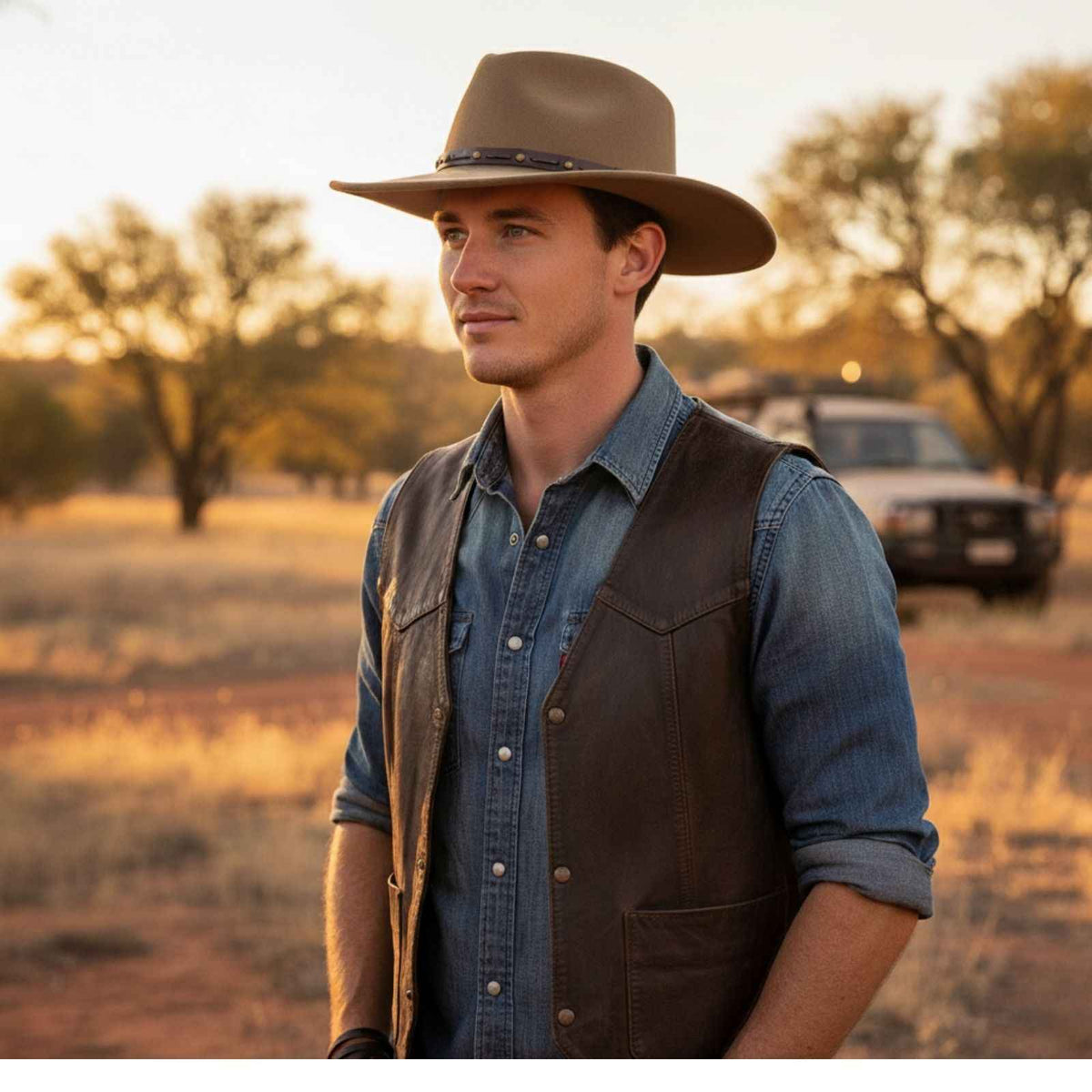 Jacaru 1842 Texas Crushable Wool Felt Hat - Pinched Crown & Leather Hatband (Travel Packable)