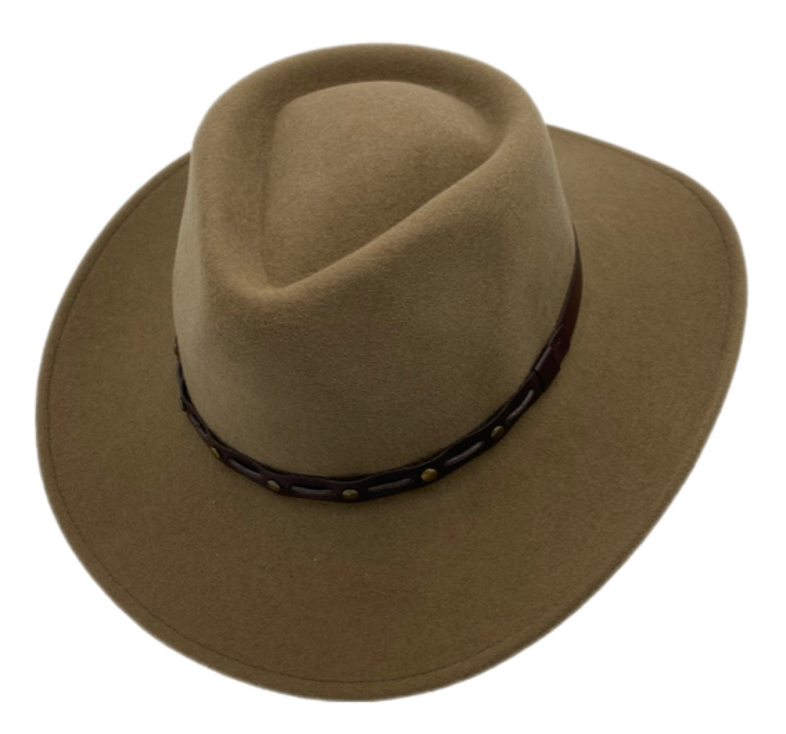 Jacaru 1842 Texas Crushable Wool Felt Hat - Pinched Crown & Leather Hatband (Travel Packable)