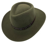Jacaru 1842 Texas Crushable Wool Felt Hat - Pinched Crown & Leather Hatband (Travel Packable)