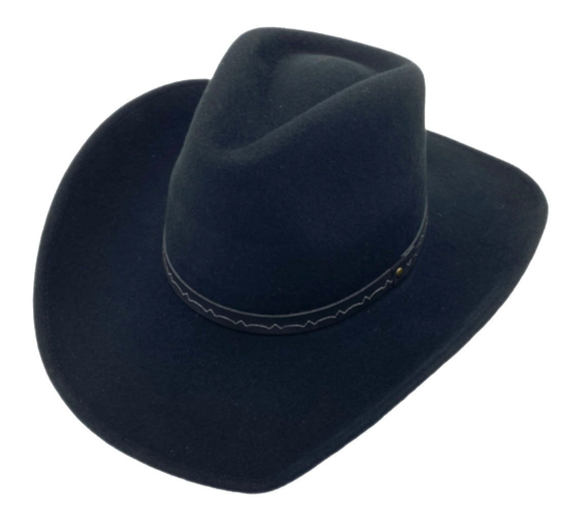 Jacaru 1846 Mustang Wool Felt Hat - Wide Brim Pinched Crown & Nubuck Hatband (Water Repellent)