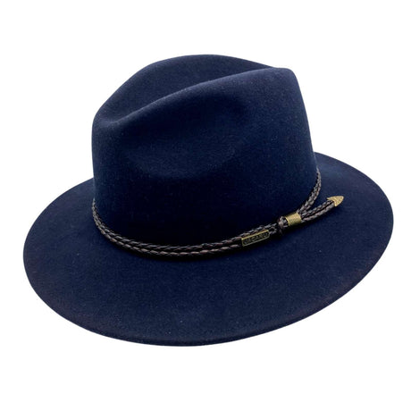 Jacaru 1847C Kids Outback Fedora Australian Wool Hat - Foldable Water Resistant & UPF 50+ - Navy