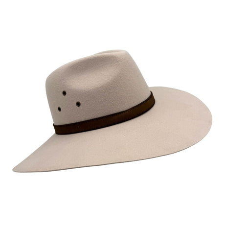 Jacaru 1859 Australian Wool Felt Fedora Hat - Wide Brim Water Resistant & UPF 50+ - Bone