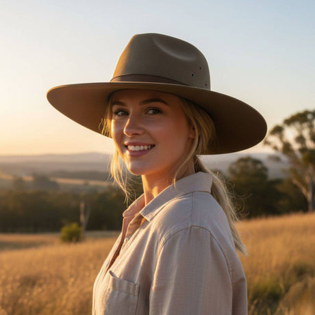 Jacaru 1859 Australian Wool Felt Fedora Hat - Wide Brim Water Resistant & UPF 50+