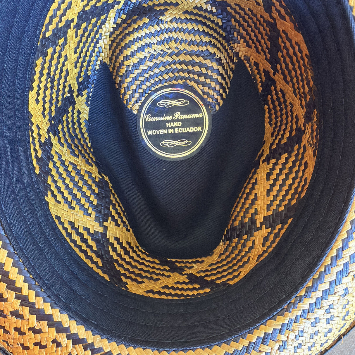 Hand-Woven Ecuadorian Panama Natural Straw Trilby Hat - Black & Gold (Made in USA)
