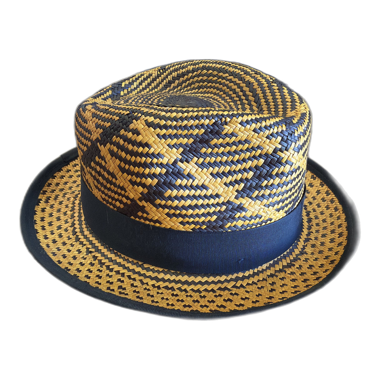 Hand-Woven Ecuadorian Panama Natural Straw Trilby Hat - Black & Gold (Made in USA)