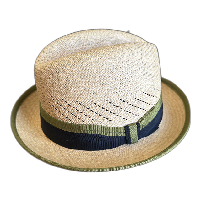 Panama Straw Trilby Hat - Natural & Olive - XL
