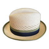 Ecuadorian Panama Straw Trilby Hat - Natural & Olive (Made in USA)
