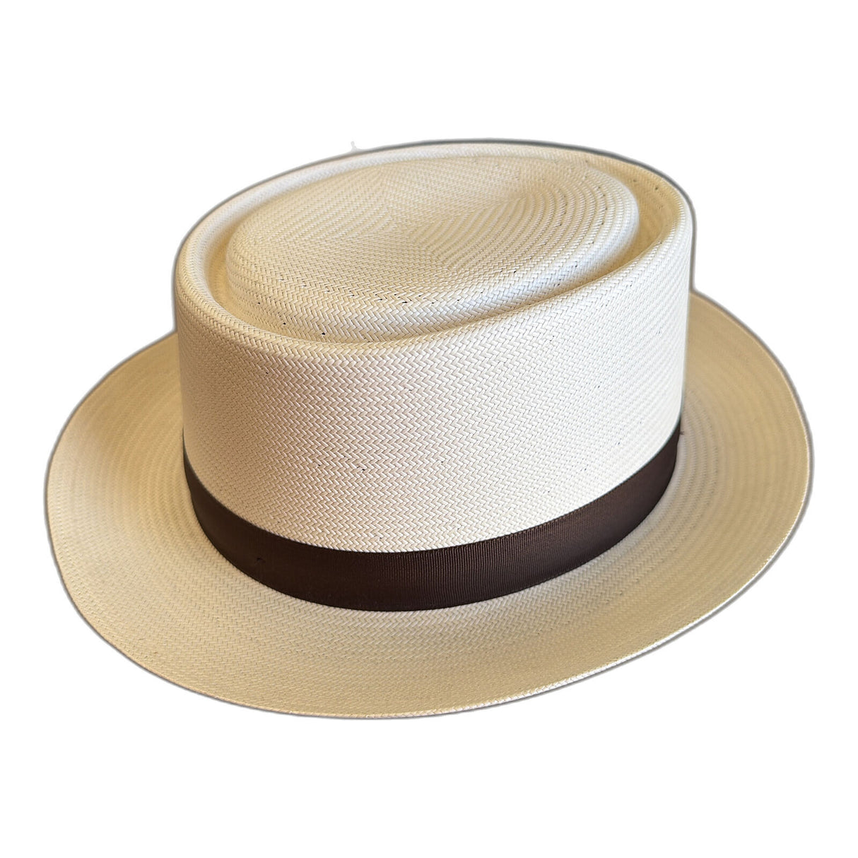 Hand-Woven Panama Straw Pork Pie Trilby Hat - Natural (Made in USA)