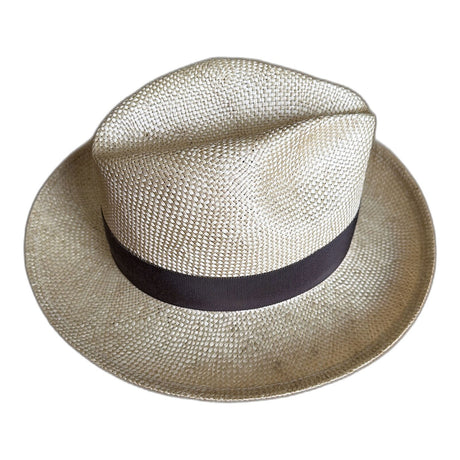 Strand Hatters Straw Fedora Hat with Brim - Natural (Made in USA)