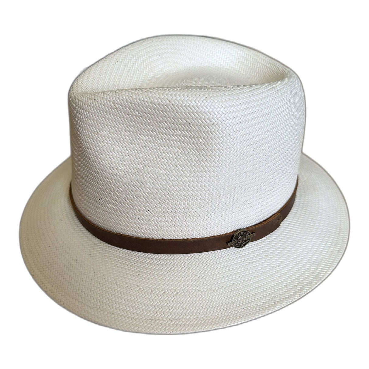 Premium Hand-Woven Ecuadorian Shantung Straw Fedora Hat - White & Brown Leather (Made in USA)