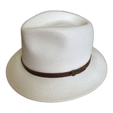 Premium Hand-Woven Ecuadorian Shantung Straw Fedora Hat - White & Brown Leather (Made in USA)
