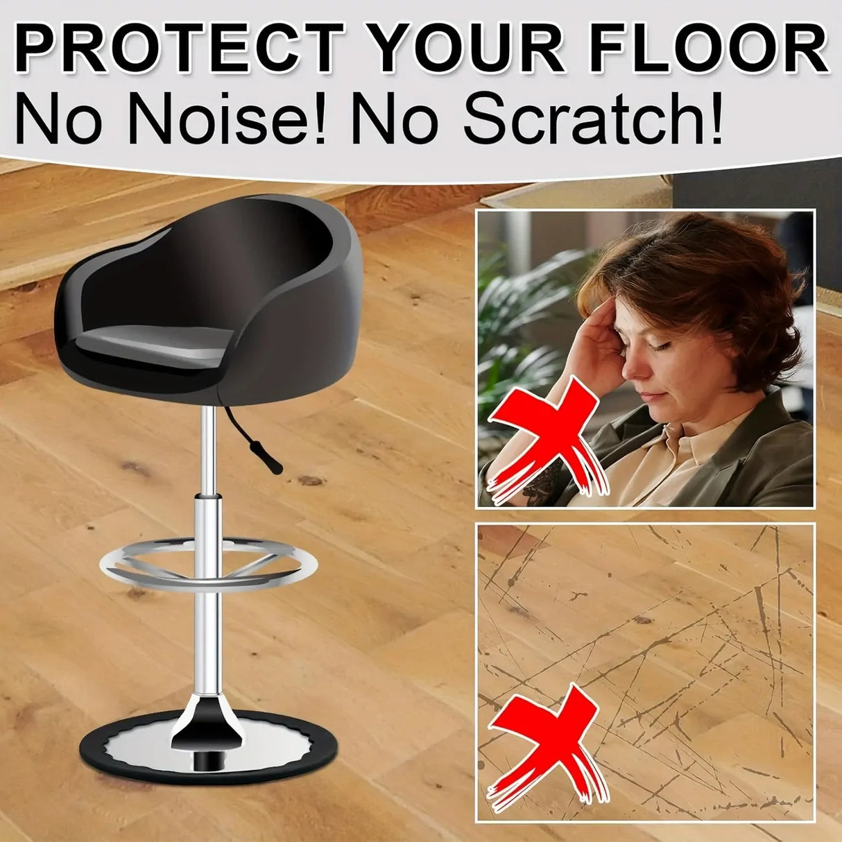 Silicone Bar Stool Floor Protector Ring - Anti-Slip Chair Base Cover for 16.5–18.5in Bases (Noiseless)