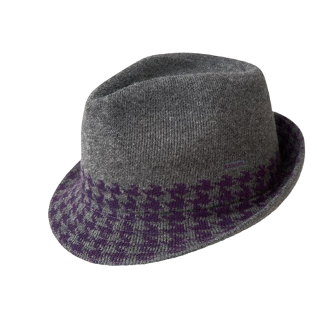 KANGOL Hounds Stripe Arnold Lambs Wool Blend Trilby Fedora - Dark Flannel - S