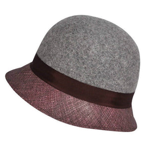 KANGOL Dapper Womens Felt & Straw Cloche Hat - Slate/Eggplant - S (Wool K0817LX)