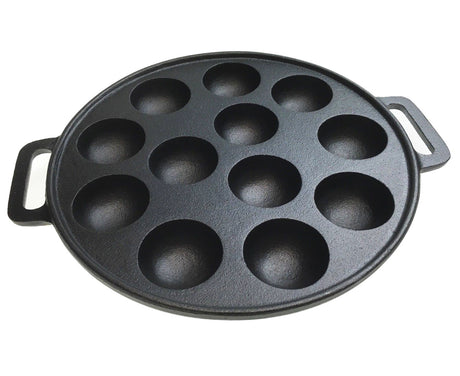 Cast Iron 12 Dimple Thai Coconut Kanom Krok Pancake Pan with Handles