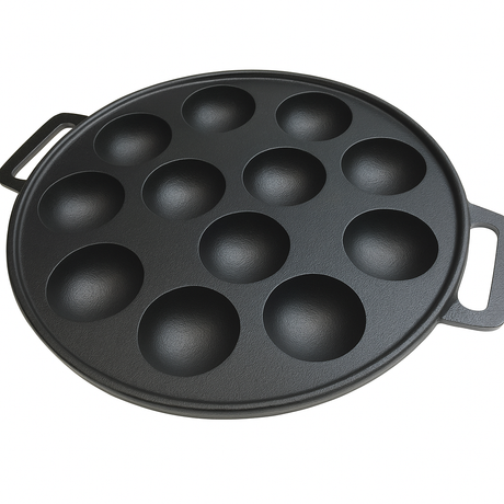 Cast Iron 12 Dimple Thai Coconut Kanom Krok Pancake Pan with Handles