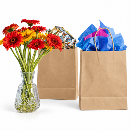 120x Extra Small Brown Kraft Paper Bags Bulk Pack - Gift Shopping Bags w/Handles (15x12x6cm)