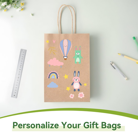 96x Kraft Paper Gift Bags Shopping Carry Craft Brown Bag w/ Handles Bulk (22x16x8cm)