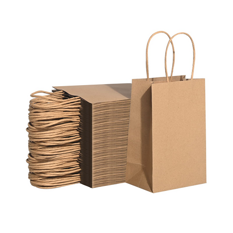 96x Kraft Paper Gift Bags Shopping Carry Craft Brown Bag w/ Handles Bulk (22x16x8cm)