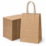 96x Small Brown Kraft Paper Bags Bulk Pack - Gift Shopping Bags w/Handles (22x16x8cm)
