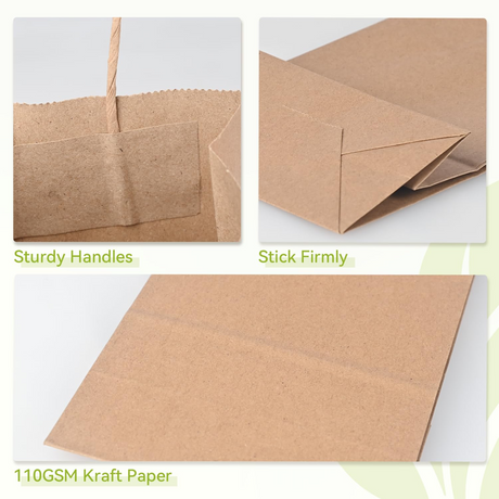 96x Kraft Paper Gift Bags Shopping Carry Craft Brown Bag w/ Handles Bulk (22x16x8cm)