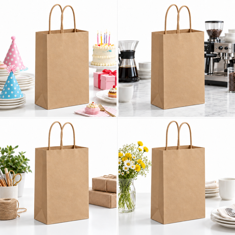 72x Medium Brown Kraft Paper Bags Bulk Pack - Gift Shopping Bags w/Handles (27x22x11cm)