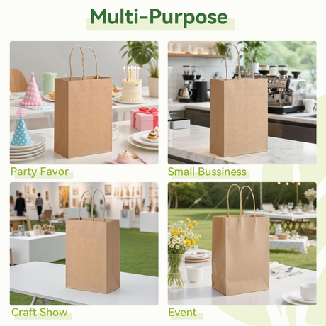 72x Kraft Paper Gift Bags Shopping Carry Craft Brown Bag w/ Handles Bulk (33x26x12cm)