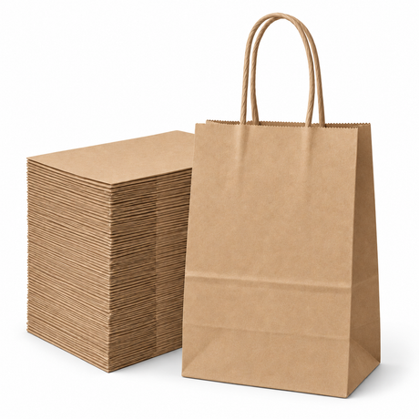 72x Large Brown Kraft Paper Bags Bulk Pack - Gift Shopping Bags w/Handles (33x26x12cm)