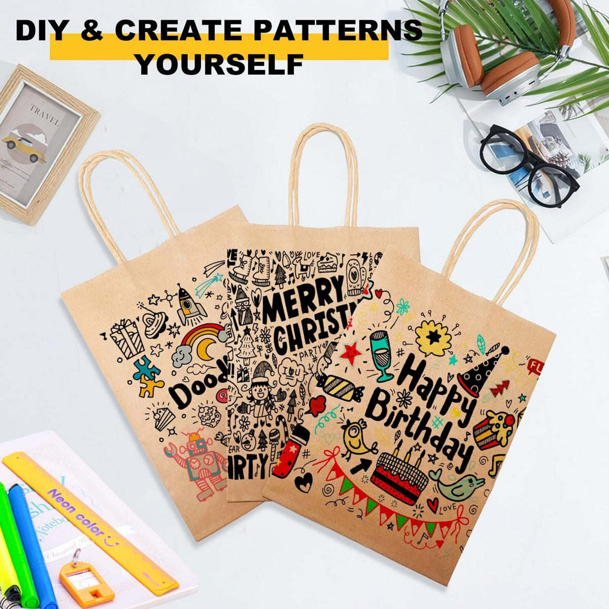 48x Kraft Paper Gift Bags Shopping Carry Craft Brown Bag w/ Handles Bulk (42x31x11.5cm)