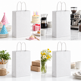 120x Kraft Paper Gift Bags Shopping Carry Craft White Bag w/ Handles Bulk (15x12x6cm)