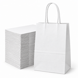 120x Kraft Paper Gift Bags Shopping Carry Craft White Bag w/ Handles Bulk (15x12x6cm)