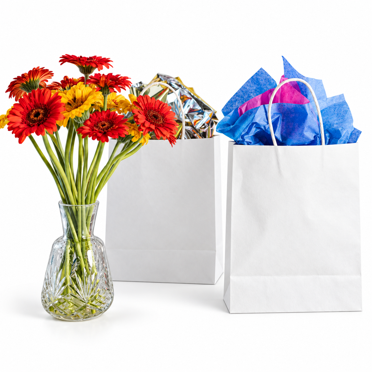 120x Kraft Paper Gift Bags Shopping Carry Craft White Bag w/ Handles Bulk (15x12x6cm)