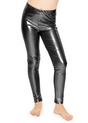 Kids Childrens Metallic Leggings Shiny Neon Stretch Dance Costume Pants in Black - M/L