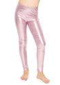 Kids Childrens Metallic Leggings Shiny Neon Stretch Dance Costume Pants in Pink - M/L