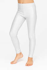 Kids White Metallic Leggings - Shiny Neon Pants for Childrens Dance Costume/80s Retro Party