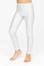 Kids Childrens Metallic Leggings Shiny Neon Stretch Dance Costume Pants in White - XS/S