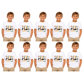 10x Kids Australian Animals T-Shirt Bulk Pack - White (100% Cotton Childrens Souvenir Gift Top)