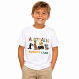 Kids Australian Animals T-Shirt - White (100% Cotton Childrens Souvenir Gift Top)