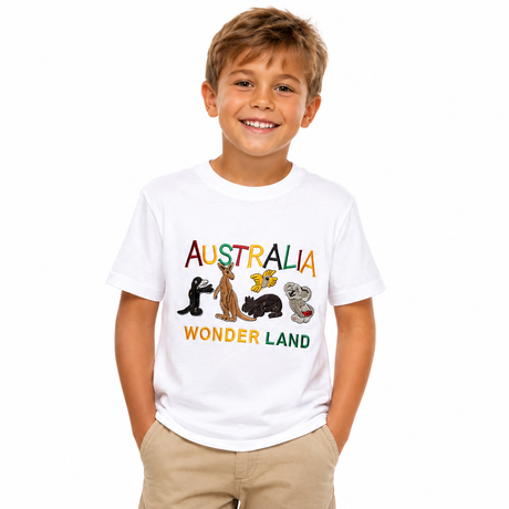 Kids Australian Animals T-Shirt - White (100% Cotton Childrens Souvenir Gift Top)