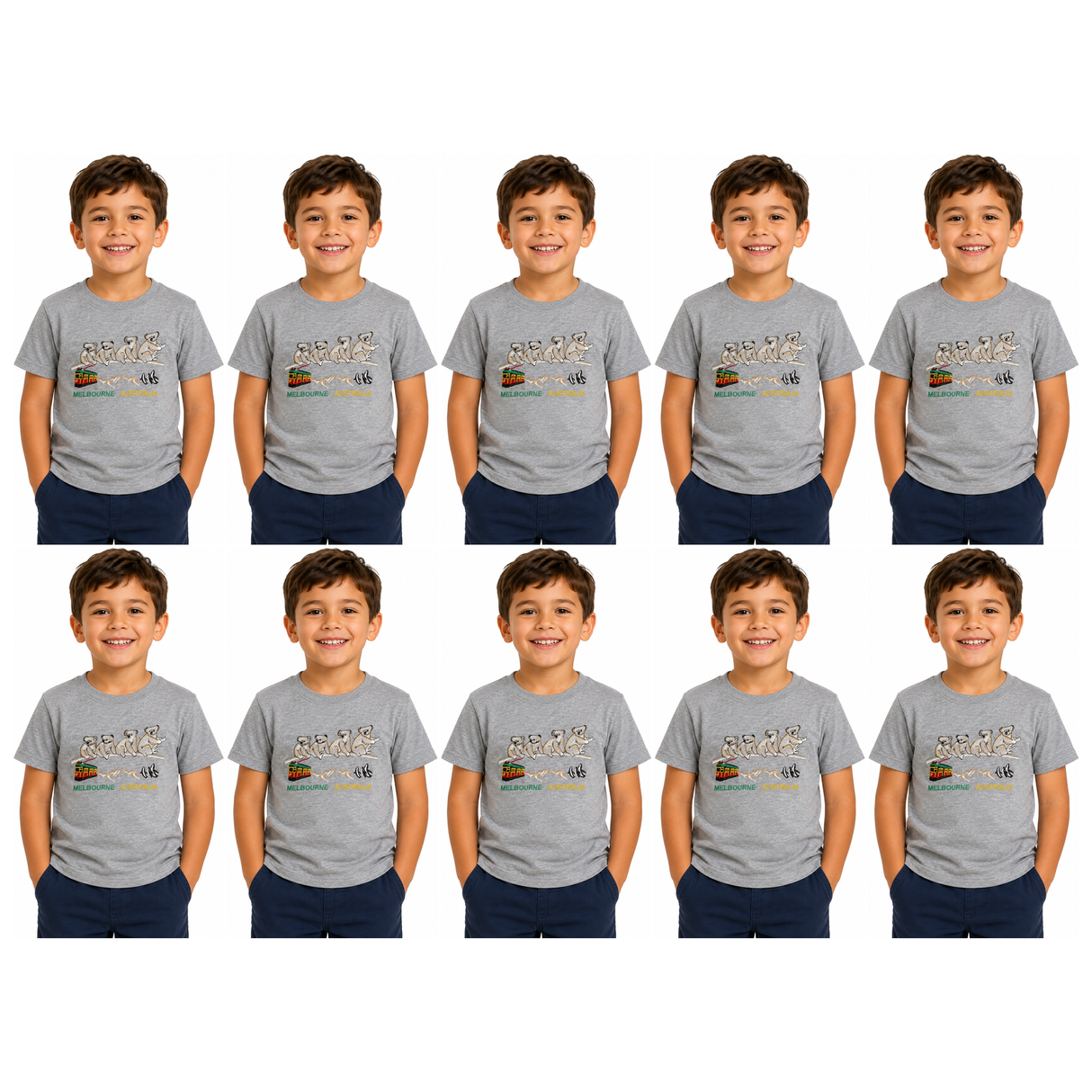 10x Kids Koala Melbourne Australia T-Shirt Bulk Pack - Grey (100% Cotton Childrens Souvenir Gift Top)