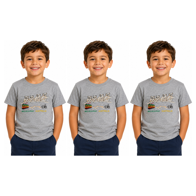 3x Kids Koala Melbourne Australia T-Shirt Pack - Grey (100% Cotton Childrens Souvenir Gift Top)